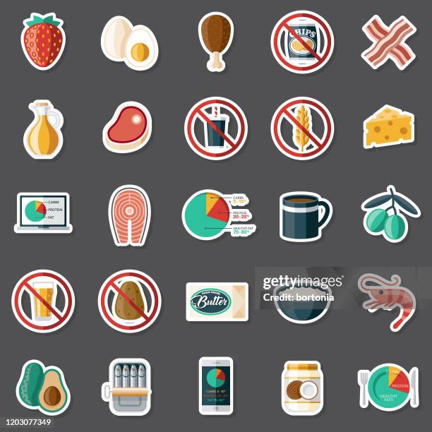 ketogenic diet sticker set - macro nutrients stock illustrations
