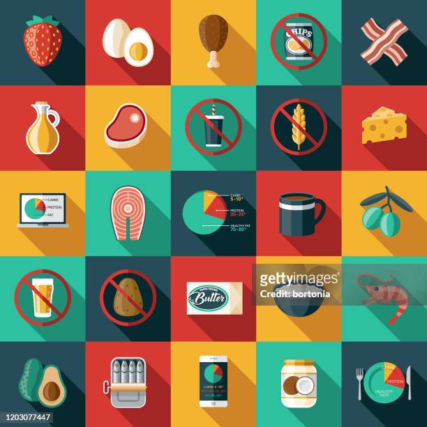 ketogene diät icon set - fasting activity stock-grafiken, -clipart, -cartoons und -symbole