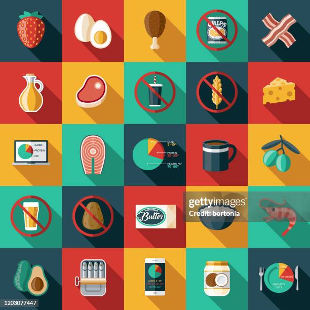 ketogenic diet icon set - low carb diet stock illustrations