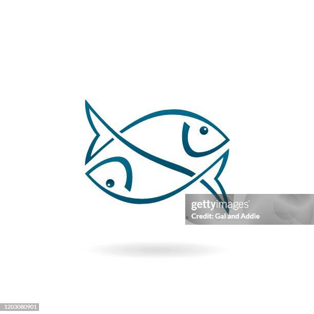 stockillustraties, clipart, cartoons en iconen met twee vissenpictogram - pisces