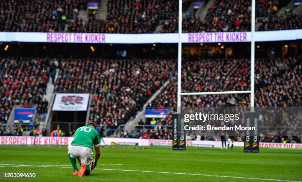 London , United Kingdom - 23 February 2020; Jonathan Sexton of Ireland prepares to kick a conversion during the Guinness Six Nations Rugby...