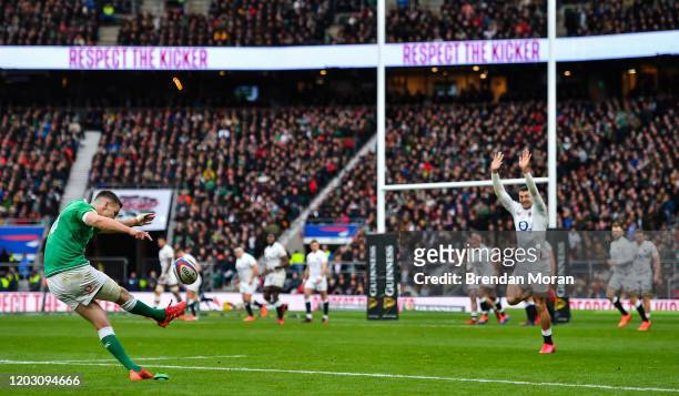 London , United Kingdom - 23 February 2020; Jonathan Sexton of Ireland kicks a conversion, which subsequently went wide, during the Guinness Six...