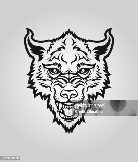 wolf or dog head silhouette with open mouth - cut out vector character mascot - wolf head stock illustrations