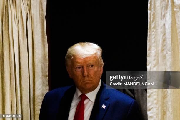 President Donald Trump arrives for a press conference in New Delhi on February 25, 2020.