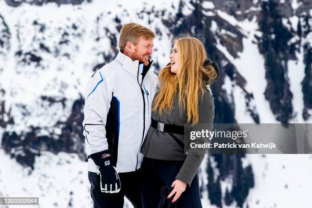 King Willem-Alexander of The Netherlands and Princess Amalia of The Netherlands during the annual photo call on February 25, 2020 in Lech, Austria.