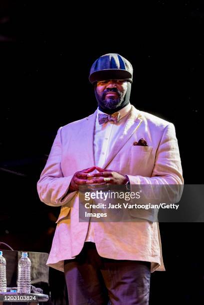 American Jazz vocalist Gregory Porter performs, with his septet, during a concert in the Blue Note Jazz Festival at Central Park SummerStage, New...