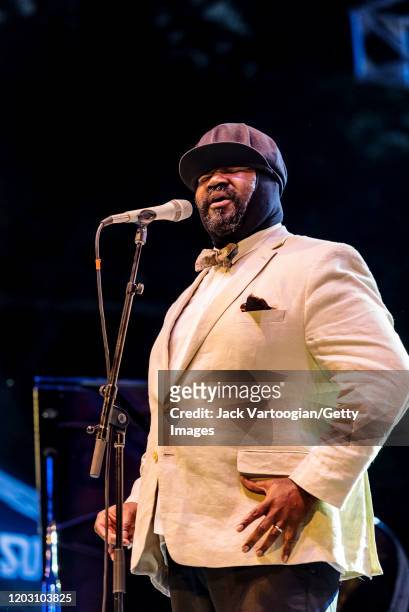 American Jazz vocalist Gregory Porter performs, with his septet, during a concert in the Blue Note Jazz Festival at Central Park SummerStage, New...
