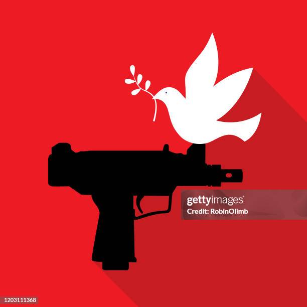 ilustraciones, imágenes clip art, dibujos animados e iconos de stock de pistola semiautomática peace dove - paloma blanca