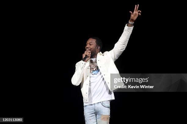 Meek Mill performs onstage during the EA Sports Bowl at Bud Light Super Bowl Music Fest on January 30, 2020 in Miami, Florida.