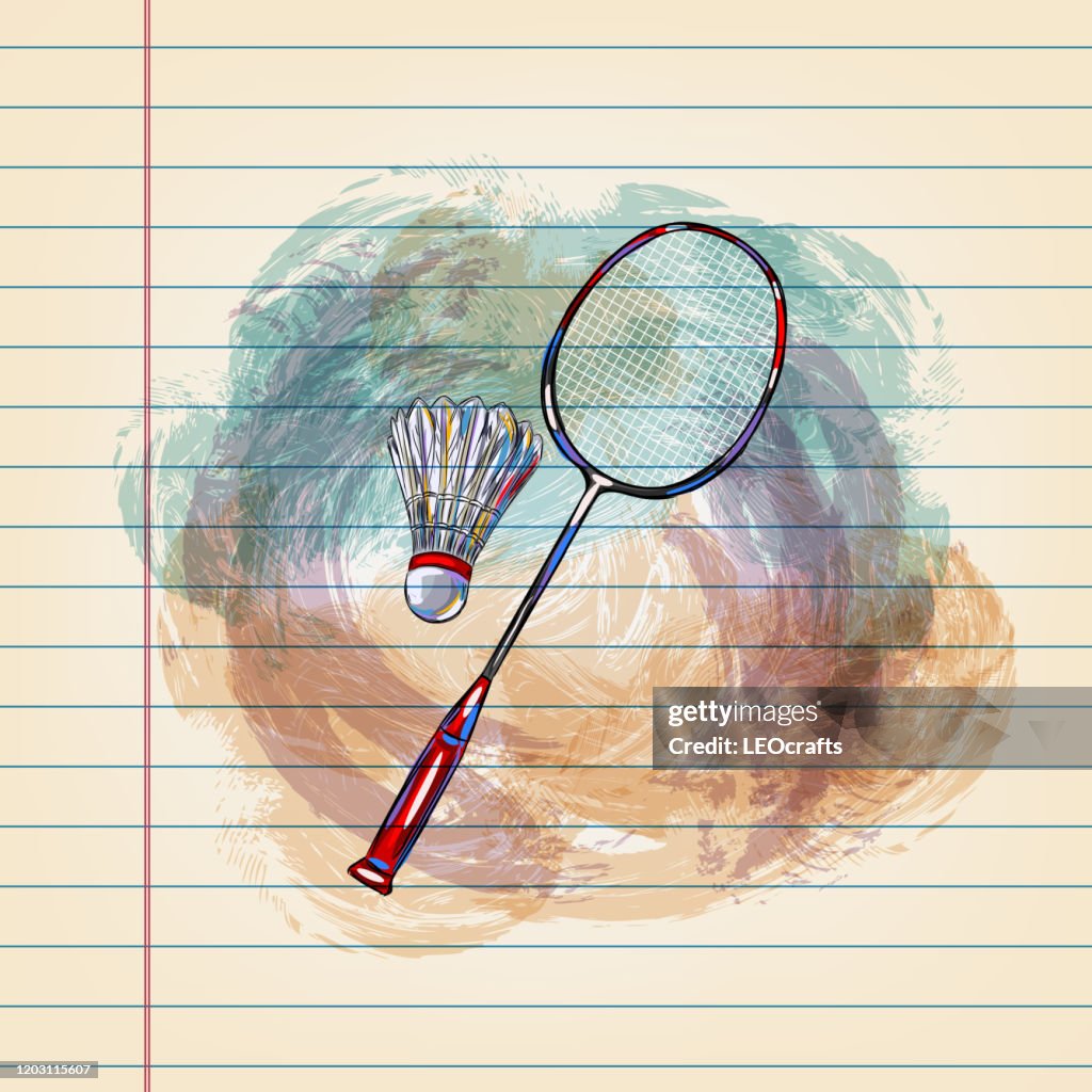 Badinton Racket Drawing Badminton Racket And Shuttlecock Drawing On Ruled Paper High-Res Vector ...