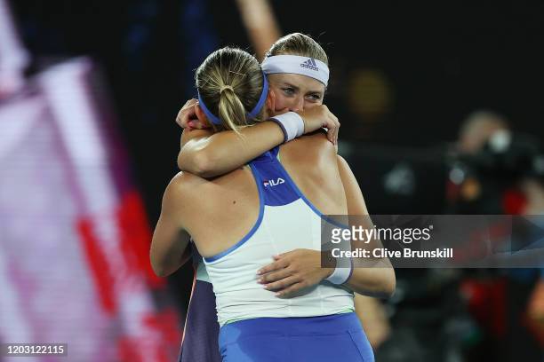 Timea Babos of Hungary and Kristina Mladenovic of France celebrate after winning their Women’s Doubles Final match against Su-Wei Hsieh of Taiwan and...