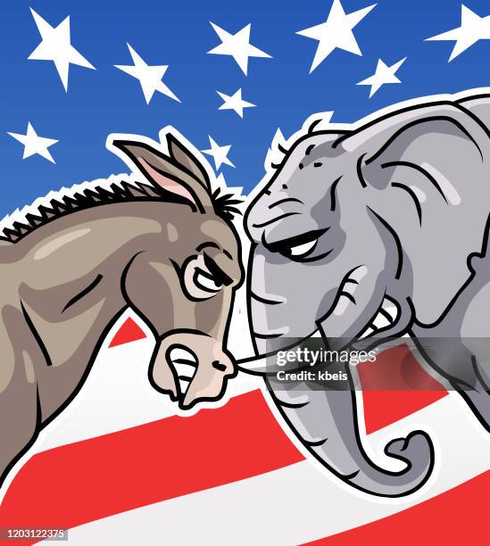 us elections- republican elephant vs democratic donkey - republican party mascot stock illustrations