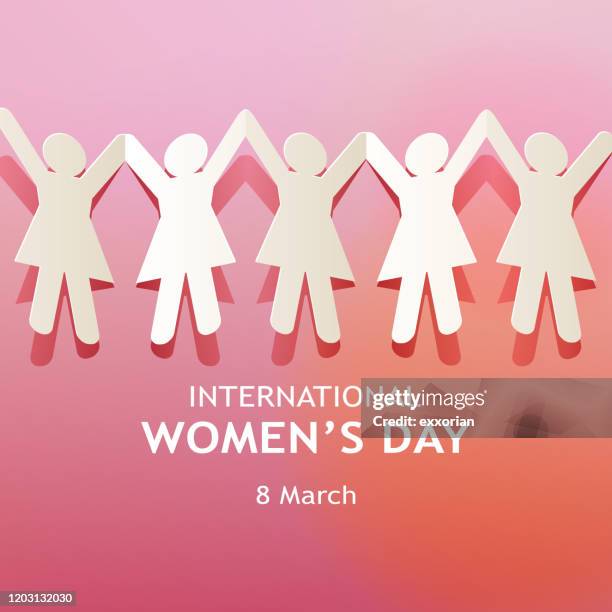 international women's day paper chain - human chain demonstration stock illustrations