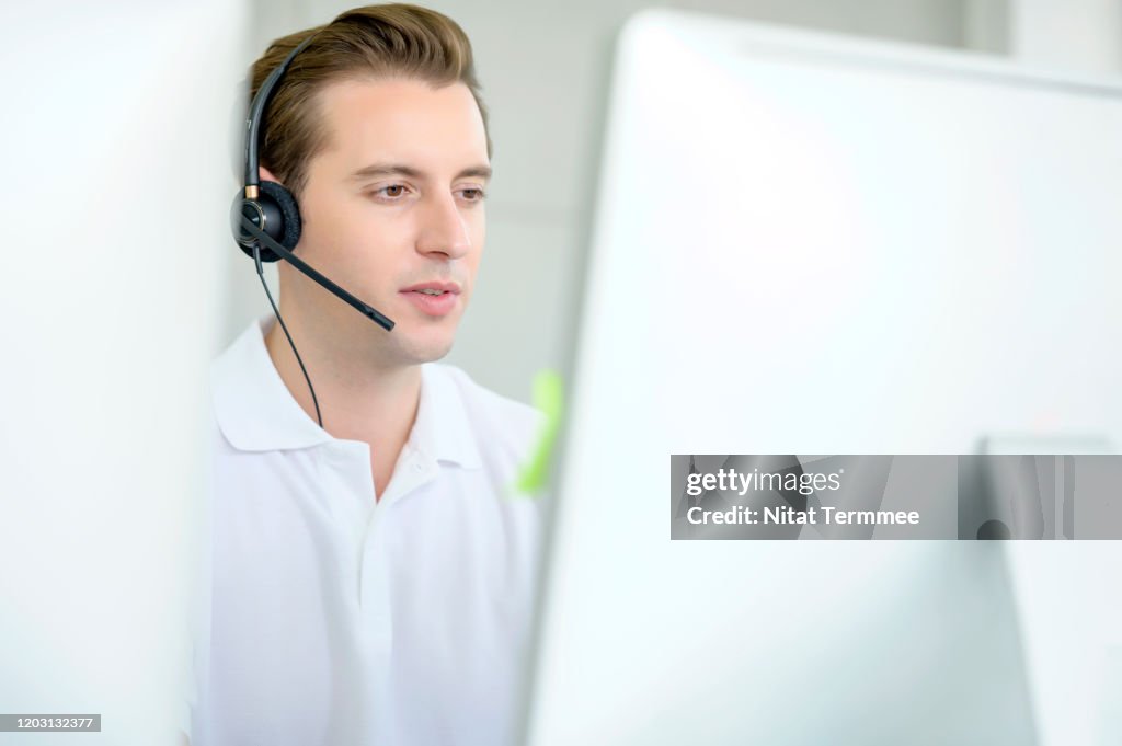Telemarketer Picture Businessman Telemarketer Telesales Agent Wear Headset Make Conference ...