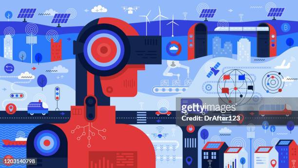 ilustraciones, imágenes clip art, dibujos animados e iconos de stock de reglas de inteligencia artificial mundo - coche del futuro