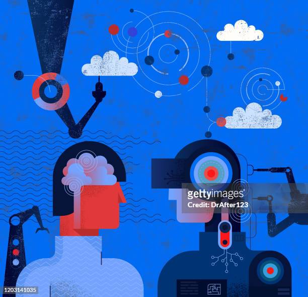 illustrazioni stock, clip art, cartoni animati e icone di tendenza di concetto di cooperazione in materia di intelligenza umana e artificiale - intelligenza artificiale