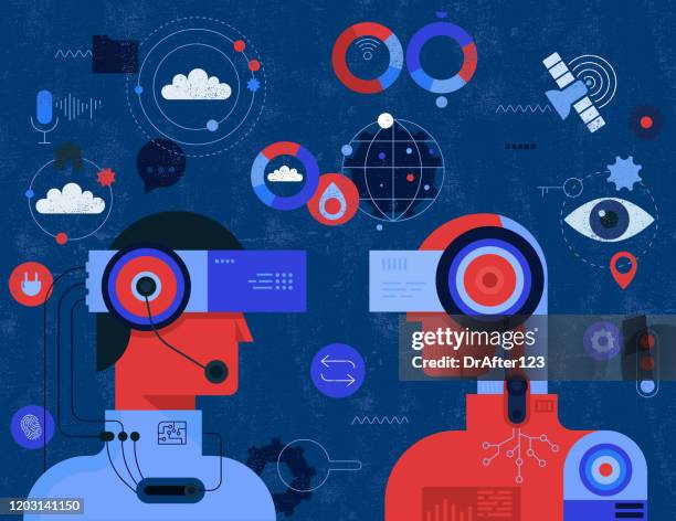human vs künstliche intelligenz konzept - robotics stock-grafiken, -clipart, -cartoons und -symbole
