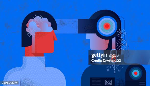 ilustraciones, imágenes clip art, dibujos animados e iconos de stock de concepto de máquina human vs - humano-robot