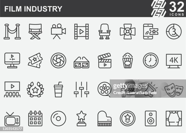 ilustrações, clipart, desenhos animados e ícones de ícones da linha da indústria cinematográfica - cadeira de diretor