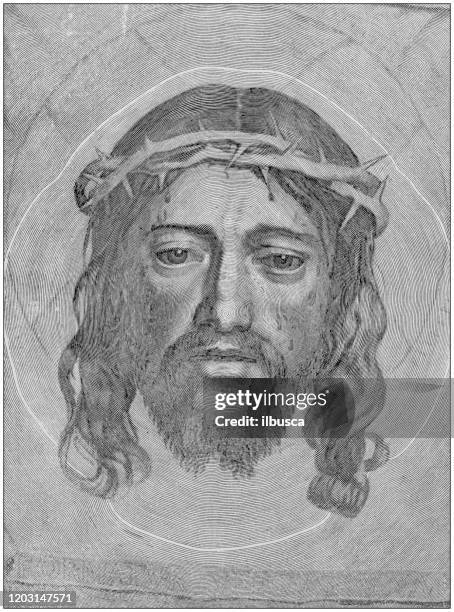antique illustration: jesus christ - jesus thorns stock illustrations