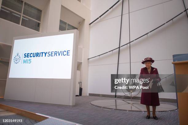 Queen Elizabeth II during a visit to the headquarters of MI5 at Thames House on February 25, 2020 in London, England. MI5 is the United Kingdom's...