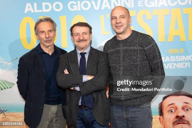 Italian actors Giacomo Poretti, Aldo Baglio and Giovanni Storti at premiere of the film Odio l'estate. Milan , January 28th, 2020