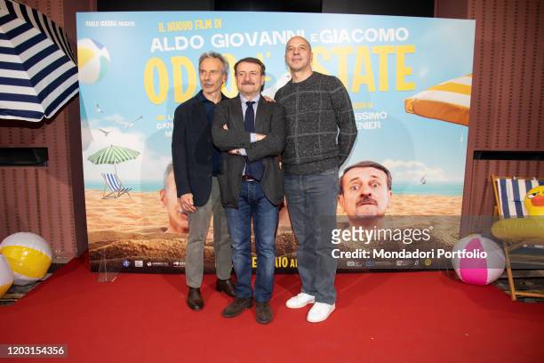 Italian actors Giacomo Poretti, Aldo Baglio and Giovanni Storti at premiere of the film Odio l'estate. Milan , January 28th, 2020