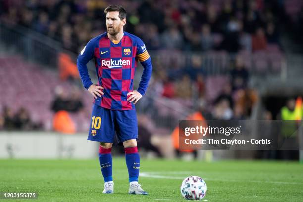 January 30: Lionel Messi of Barcelona prepares to take a free kick during the Barcelona V Leganes, Copa del Rey match at Estadio Camp Nou on January...