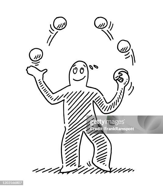 bildbanksillustrationer, clip art samt tecknat material och ikoner med human figur performer jonglering bollar drawing - jonglering