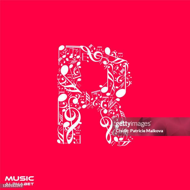 vector letter r made from musical notes, musical alphabet, music font - letter r stock illustrations