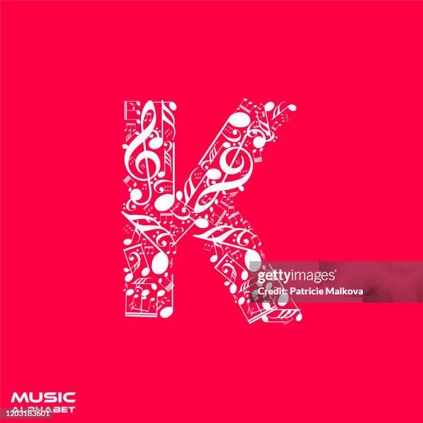 vector letter k made from musical notes, musical alphabet, music font - k vector stock illustrations