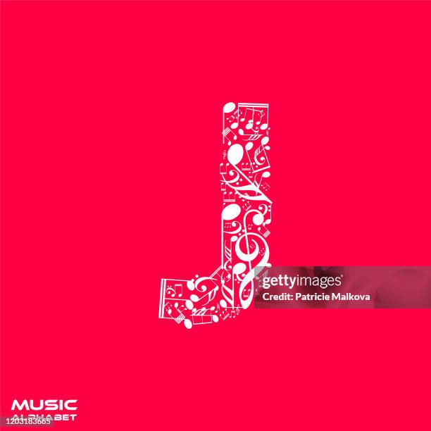 vector letter j made from musical notes, musical alphabet, music font - j vector stock illustrations