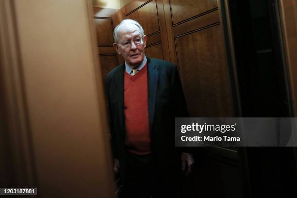 Sen. Lamar Alexander arrives at the U.S. Capitol as the Senate impeachment trial of U.S. President Donald Trump continues on January 31, 2020 in...