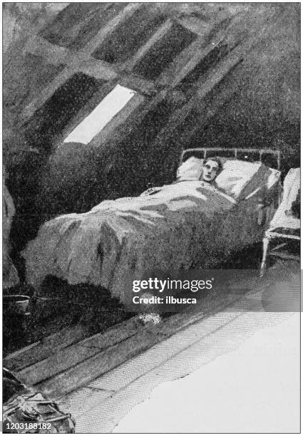 antique illustration: men on bed - attic stock illustrations
