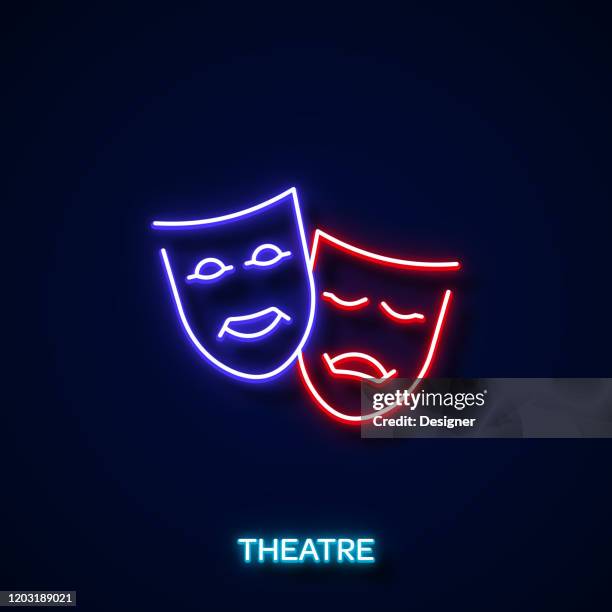 theatre neon style, design elements - stage empty seats stock illustrations