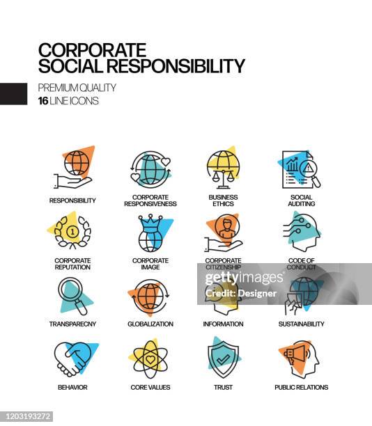 simple set of corporate social responsibility related spotlight vector line icons. outline symbol collection - guilty stock illustrations