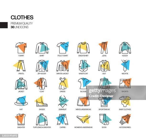 simple set of clothes related spotlight vector line icons. outline symbol collection. - bra stock illustrations