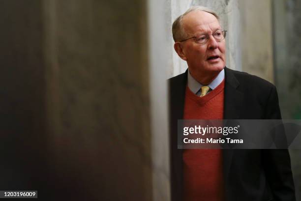 Sen. Lamar Alexander arrives at the U.S. Capitol as the Senate impeachment trial of U.S. President Donald Trump continues on January 31, 2020 in...