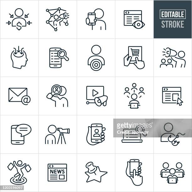 digital estum-dünne-linien-icons - editable stroke - zielgruppe stock-grafiken, -clipart, -cartoons und -symbole