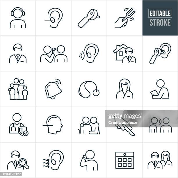 audiology thin line icons - editable stroke - hearing aids stock illustrations