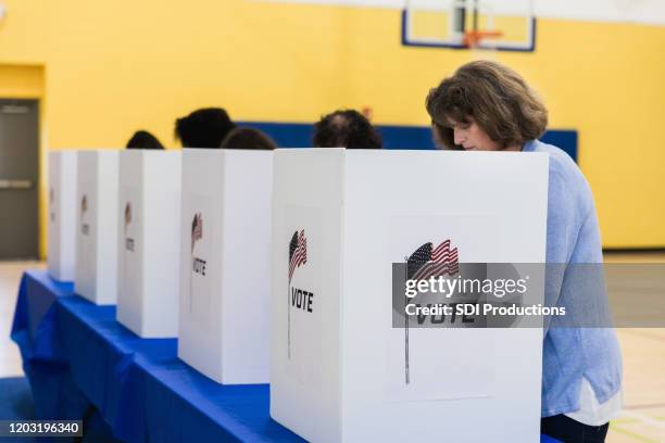 diminishing perspective of diverse people at voting booths - voting booth stock pictures, royalty-free photos & images