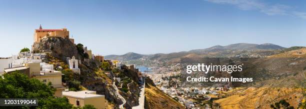 capuchin monastery in ano syros village on syros island in greece - syros stock pictures, royalty-free photos & images