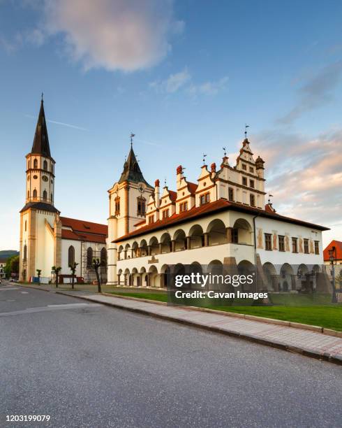 historical town hall and basilica of st james in levoca, slovakia. - slovakia monuments stock pictures, royalty-free photos & images