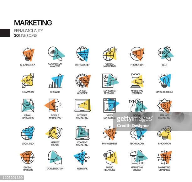 simple set of marketing related spotlight vector line icons. outline symbol collection - multitasking stock illustrations