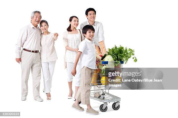 multi-generational family grocery shopping - old point comfort stock pictures, royalty-free photos & images
