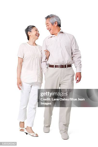 happy senior couple - couple walk white background stock pictures, royalty-free photos & images