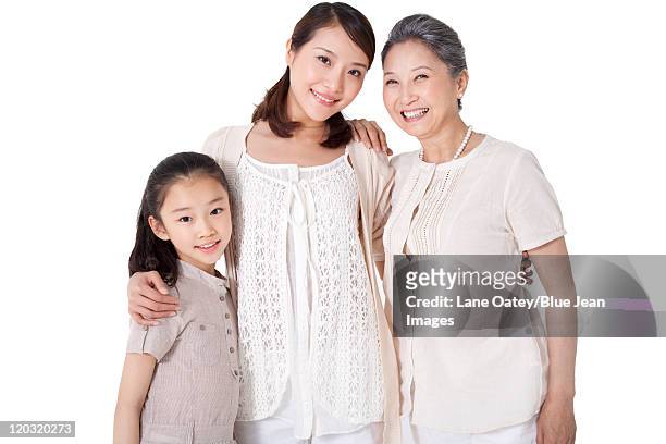 three generation of women - grootmoeder witte achtergrond stockfoto's en -beelden