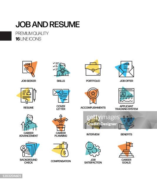 simple set of job and resume related spotlight vector line icons. outline symbol collection - cv stock illustrations
