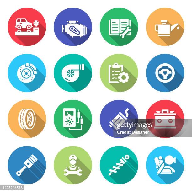 simple set of car service related vector flat icons. symbol collection. - communication toolkit icon stock illustrations
