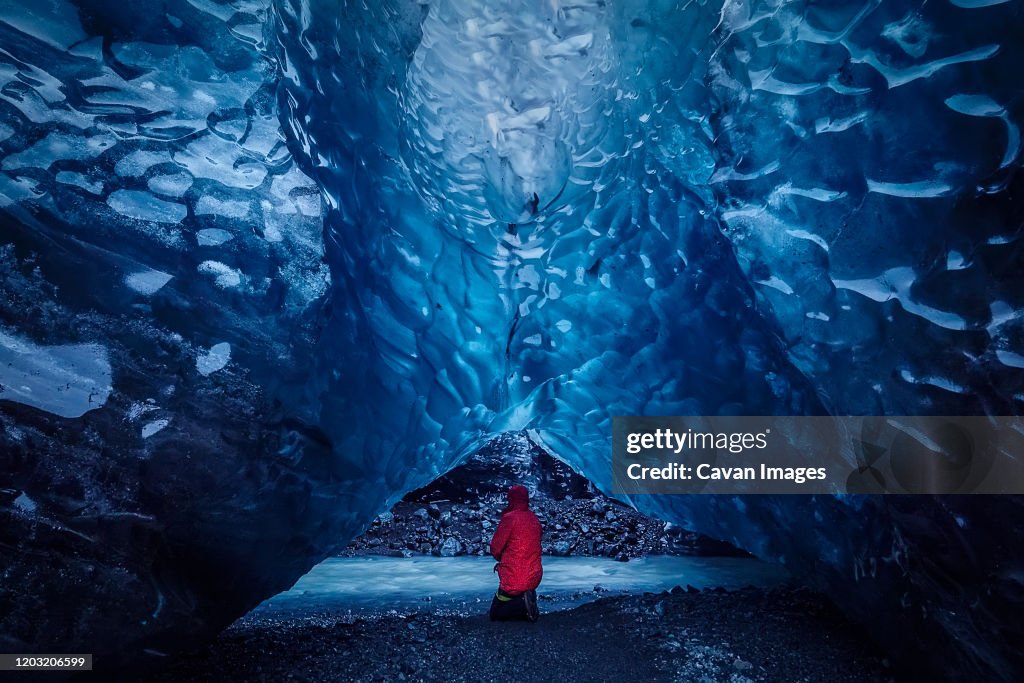 Blue ice cave in Vatnajokull glacier, Iceland